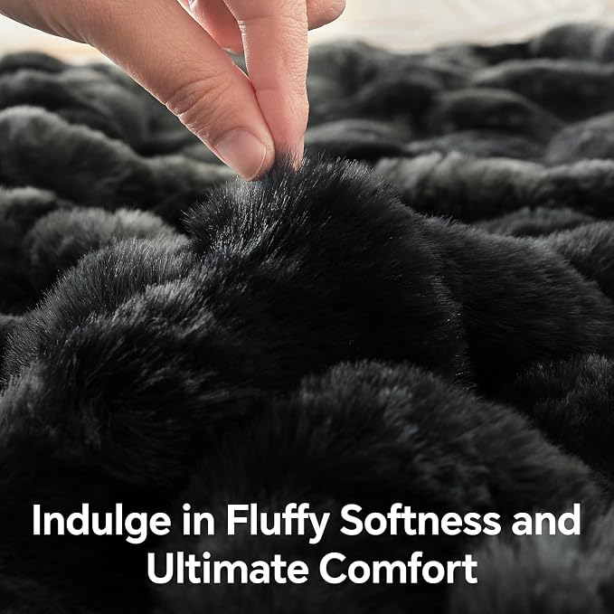 BEDELITE Faux Fur Throw Bubble Blanket for Couch, 60" x 80", Tie-Dye Black | 870GSM Soft Cozy Plush Blanket for Sofa & Bed Living Room Decor, Warm Fuzzy Faux Rabbit Fur for Women Gift, All Season Use