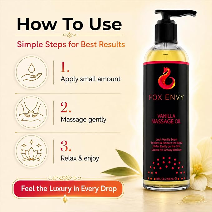 Body Massage Oil: Massage Oil for Massage Therapy, Premium Massaging Oil-Lush Vanilla Scent with Jojoba & Coconut, Therapeutic Oil 1Bottle, 8 fl oz