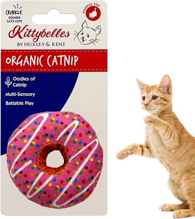 Huxley & Kent Plush Crinkle Catnip Cat Toy, Strawberry Donut