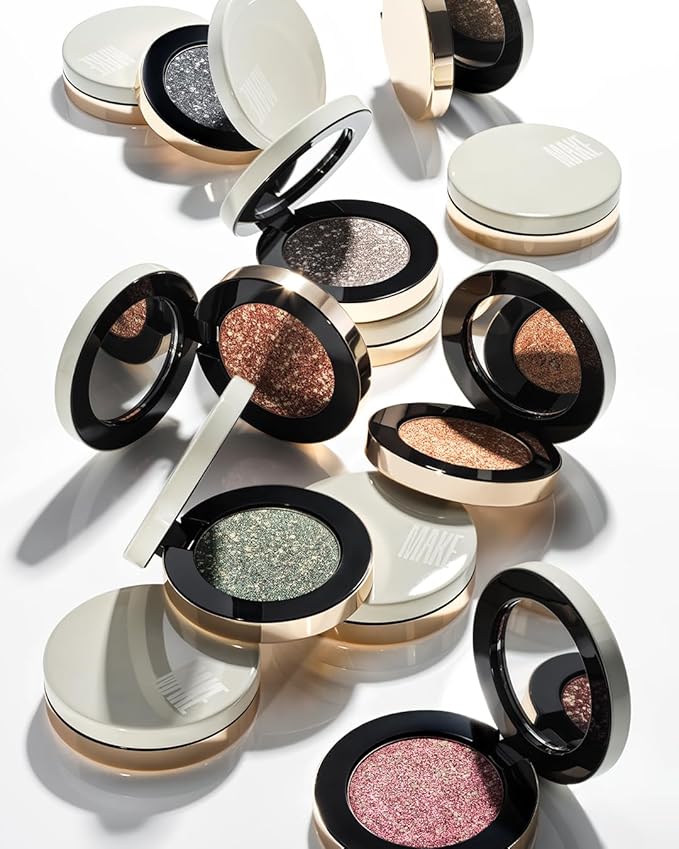 MAKE Beauty Multi-Chromatic Eye Shadow. Metal Reflecting Luminous Foil Finish Creamy, Buildable, Dimensional Long-wear, Crease-proof Powder Eyeshadow, Multichrome Shade - Stardust, Emerald Green