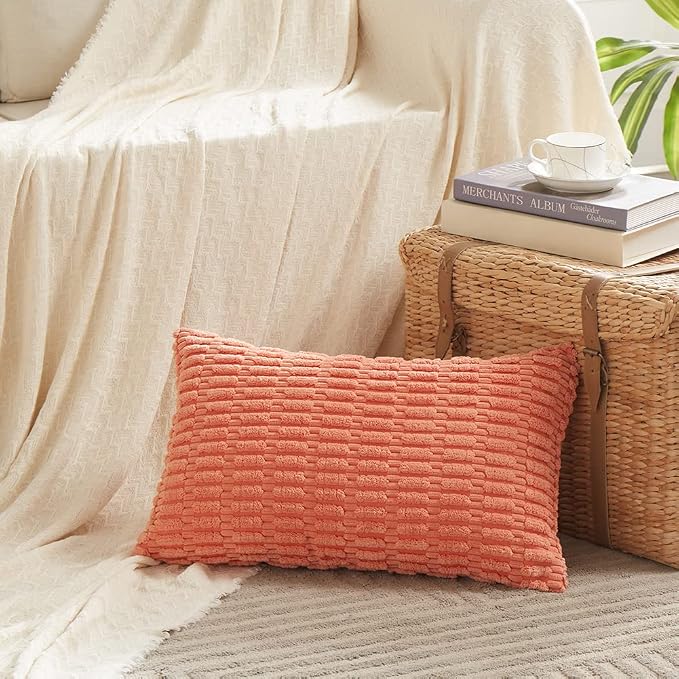 Fancy Homi 4 Packs Decorative Throw Pillow Covers for Living Room Couch Bed, Modern Farmhouse Boho Home Décor Accent Cushion Case, 20" x 12", Coral
