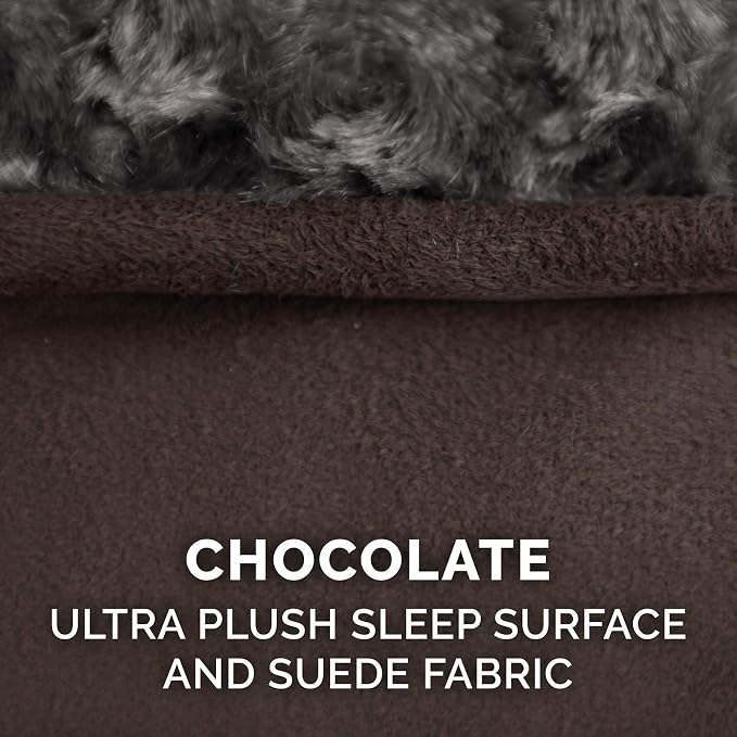 Furhaven Replacement Dog Bed Cover Ultra Plush Faux Fur & Suede Contour Luxe Lounger, Machine Washable - Chocolate, Jumbo Plus (XX-Large)