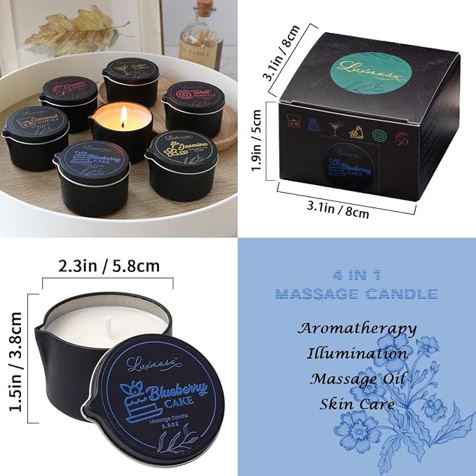 Organic Soybean Wax Massage Oil Candle, Blueberry Cake Scent | Essential Oil Infused, For Couples, Home Scented Candle for Relaxation, 2.35OZ