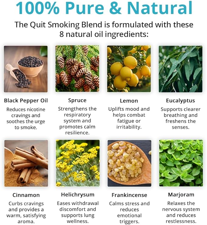 Quit Smoking Nasal Inhaler, Roll On, Spray and Essential Oil, 4 Piece Set, Stop Smoking Aid, Helps Relieve Cravings, Soothes Lungs