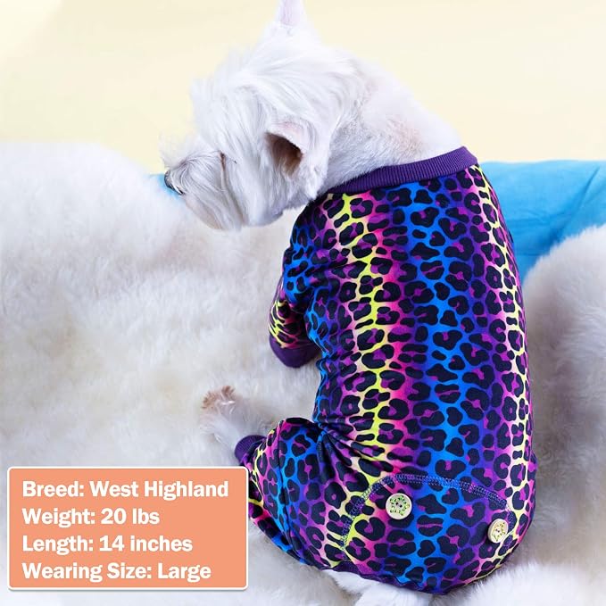 KYEESE Velvet Dog Pajamas for Small Dogs Soft Onesie Shirt, Leopard | 4-Way Stretch, Lightweight & Breathable, Reduces Shedding, Gentle on Sensitive Skin, Recovery Support, Easy Potty Breaks