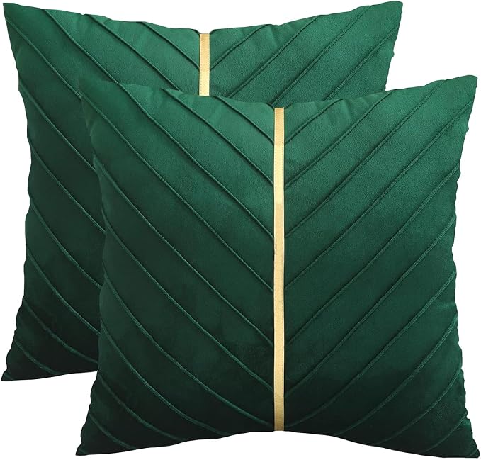 Velvet Throw Pillow Covers 22x22 Pack of 2 Gold Decor Dark Green | Soft Solid Pillow Covers,Modern Luxury Xmas Decor,for Couch Chair Sofa Bedroom Livingroom,Hidden Zipper,Ideal Gift,Easy Care