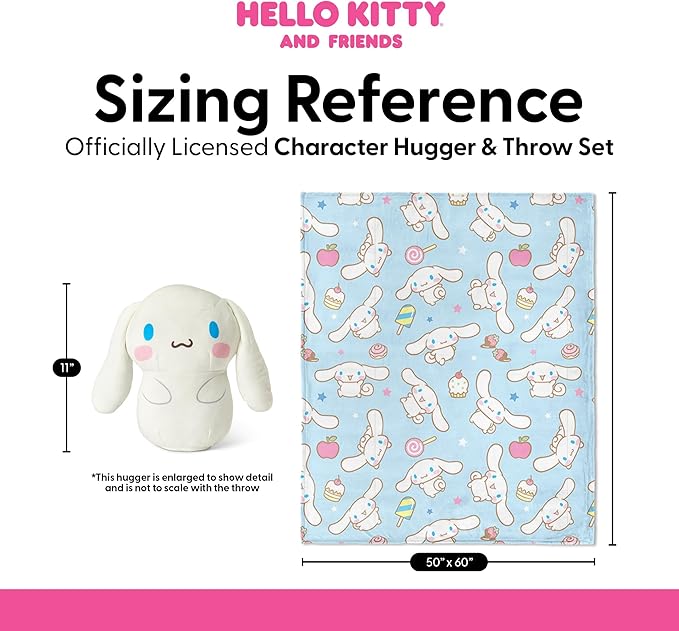 Northwest Cinnamoroll Sweet Treat Cinnamaroll Hugger Pillow & Silk Touch Throw Blanket Set, Stuffed Animal, 50x60 inches and 11 inch Plushie