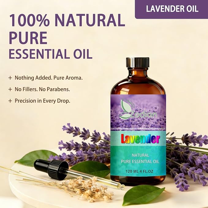 Lavender Essential Oil - Lavender Oil for Diffuser, 4 Fl Oz(120ml) | Candle Making, Soap Making, aroma, Strong Scent, Pure, Natural, Home Fragrance, Massage