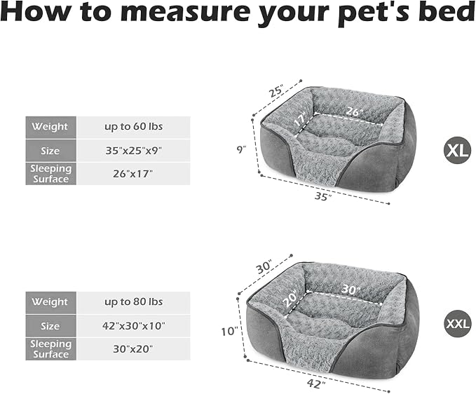 XX-Large Dog Bed Rectangle Washable Orthopedic Soft Calming Sleeping Durable Pet Cuddler with Anti-Slip Bottom