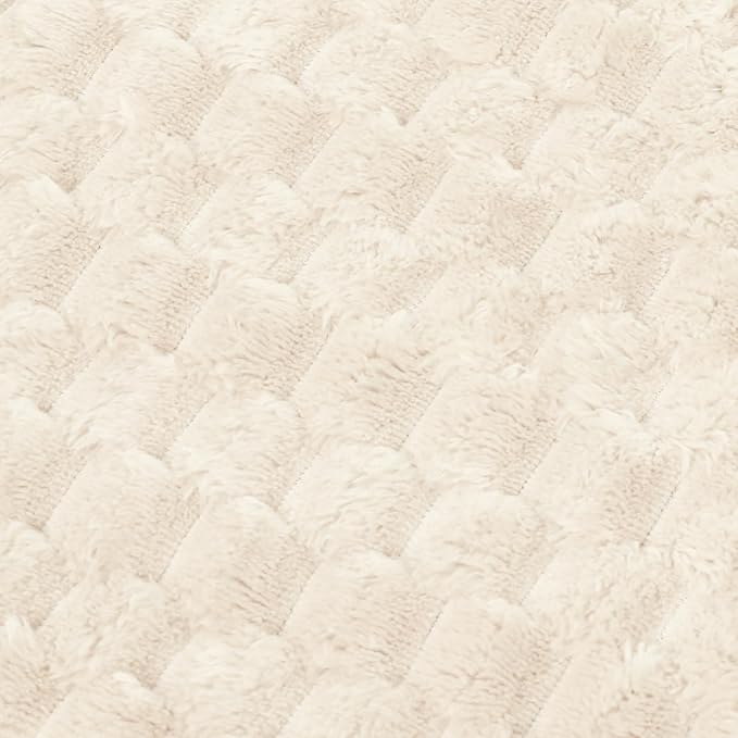 Vessia Flannel Fleece Twin Size Blanket(60x80 inch), 3D Jacquard Cream Fuzzy and Warm Blanket for Couch,Sofa,Chair, 300GSM Super Soft Touch Cozy Lightweight Beige Bed Home Decor for All-Season