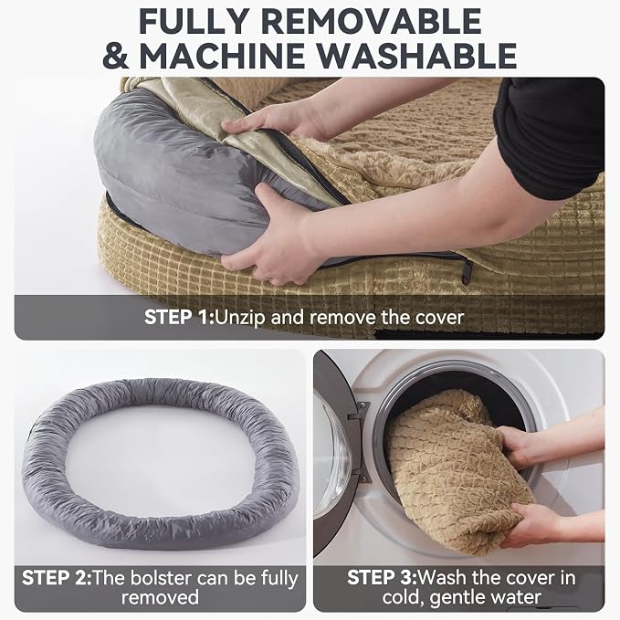 JOEJOY Orthopedic Dog Bed for Extra Large Dogs, XXL Egg-Crate Memory Foam Pet Bed with Bolster Sides, Waterproof Lining, Removable Washable Cover & Non-Slip Bottom, Light Brown