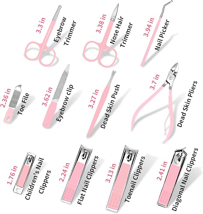 MINKINH Manicure Set Professional Nail Clipper Kit-26 Pieces Stainless Steel Manicure Kit,Nail Care Tools with Luxurious Travel Case Nail Grooming Kit Present for Wife, Girlfriend(Pink)