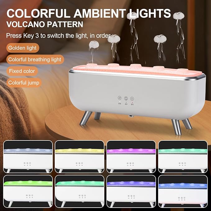 Dynamic Jellyfish Diffuser - Essential Oil Scent Volcano Diffuser Low Noise | 300ML 5 Rings Dynamic Sound Pickup Aromatherapy Aroma Humidifiers for Bedroom Office Hotel