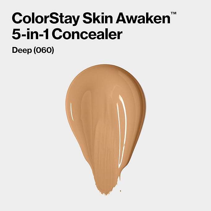 Revlon ColorStay Skin Awaken 5-in-1 Concealer, Lightweight, Creamy Longlasting Face Makeup with Caffeine & Vitamin C, For Imperfections, Dark Circles & Redness, 060 Deep, 0.27 Fl Oz