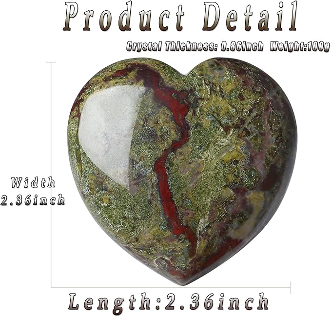 MAIBAOTA 60 mm Dragon Stone Crystals Large Heart Stone Healing Crystals Natural Crystal Heart Reiki Gemstone Polished Heart Shaped Rocks Meditation Mothers Day Crystal Gifts for Mom Her