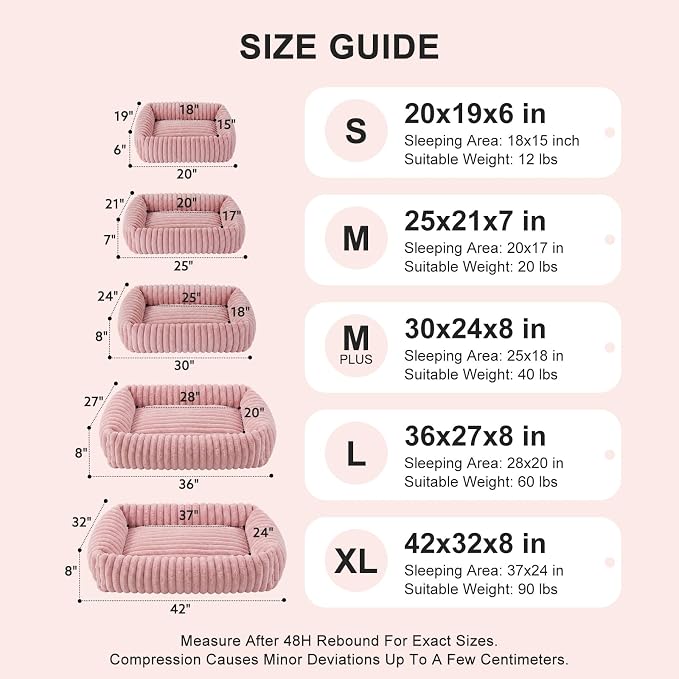 FURTIME Dog Bed for Small Medium Dog, Washable Orthopedic Pet Bed with Removable Cover, Rectangle Soft Calming Sleeping Puppy Bed Durable Pet Cuddler with Anti-Slip Bottom