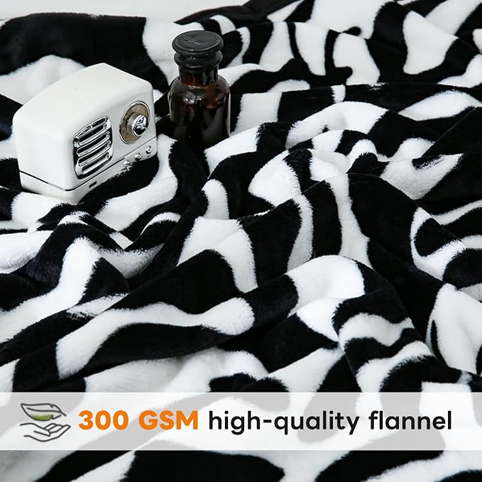 PU MEI King Size Fuzzy Flannel Throw Blanket for Sofa, Couch, Bed, Black and White Zebra Print Blanket Animal - Lightweight Double Sided Cozy Super Soft Blankets, 108" x 90" inches