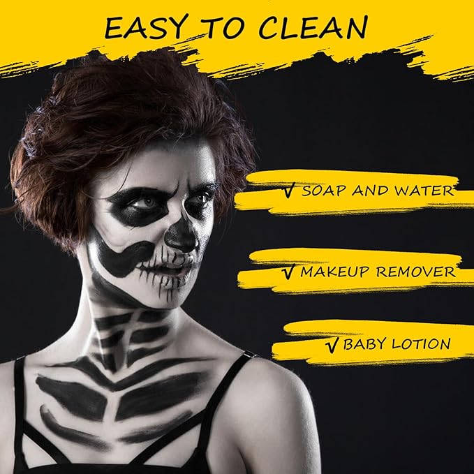 Black White Red Face Body Paint, Water Based Professional Body Paint Set, Non-Toxic Face Paint Makeup for Halloween Party Clown SFX Cosplay