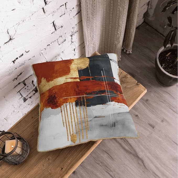 Retro Burnt Orange Gold Velvet Pillow Covers 20x20 Inch Abstract Rust Gray Black Throw Pillows For Couch Cushion Covers Pillowcase Rustic Farmhouse Pillow Cases for Sofa Bed Living Room Outdoor