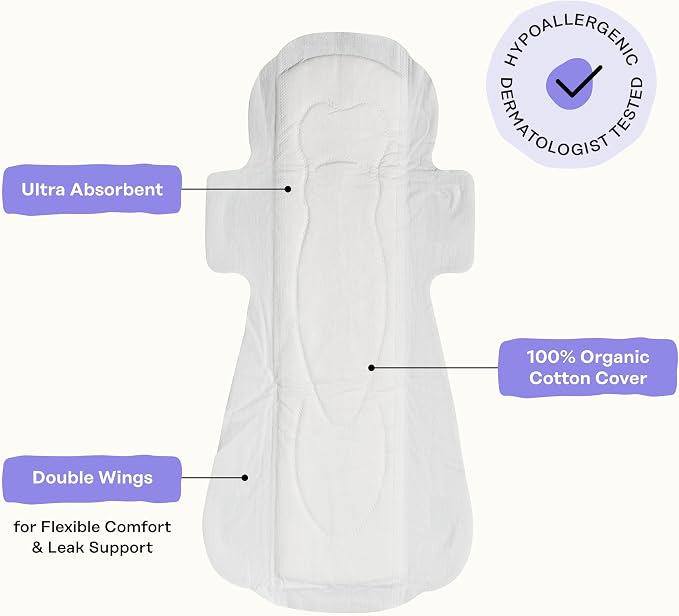 Honey Pot Calming Overnight Sanitary Pads for Women - 100% Organic Cotton Top Sheet - Feminine Care - Non Cooling - Calming Herbs of Lavender, Ashwagandha, & Lemon Balm - 12ct
