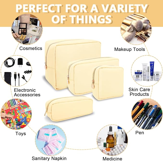 UIXIZQ Mini Makeup Pouch for Purse, Small Cosmetic Bag Pouch Nylon Travel Toiletry Organizers for Women Girls, Cute Zipper Pouch Coin Purse Preppy Storage Bag for School Work(Mini-Sand)