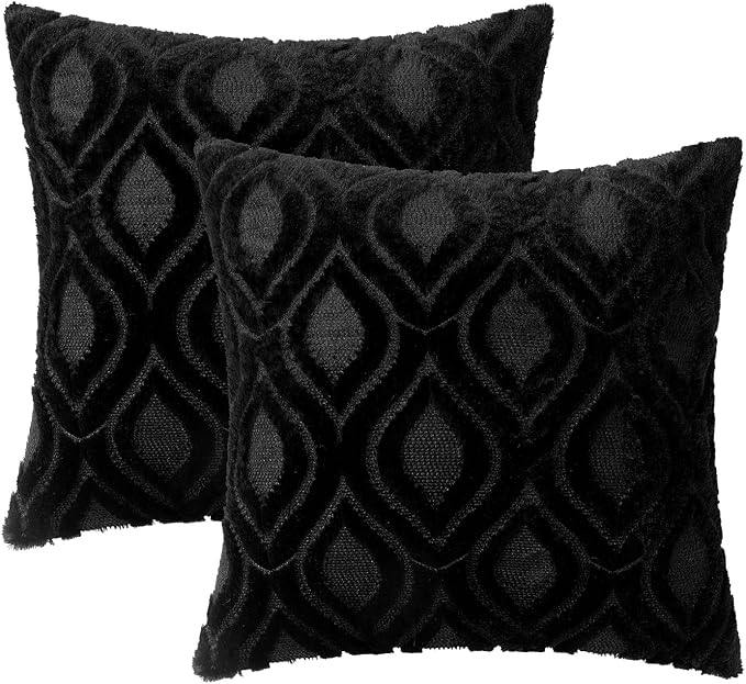 MIULEE Halloween Black Soft Plush Faux Wool Throw Pillow Covers 18x18 | Set of 2, Farmhouse Boho Home Decor, Decorative Cushion Covers for Sofa, Living Room, Bed