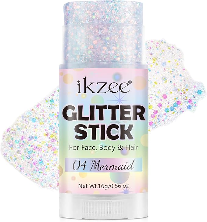 Mermaid Body Glitter Stick, Face Glitter Gel for Mermaid Makeup Festival Rave Accessories, Waterproof Sparkling Holographic Hair Glitter Gel, Christmas, Singer Concert Sequins Body Paint