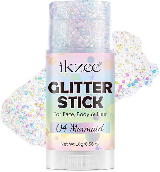 Mermaid Body Glitter Stick, Face Glitter Gel for Mermaid Makeup Festival Rave Accessories, Waterproof Sparkling Holographic Hair Glitter Gel, Christmas, Singer Concert Sequins Body Paint