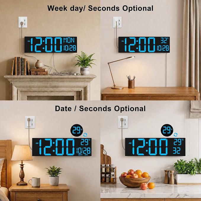 JALL 30" Giant Digital Wall Clock, Extra Large LED Clock with Remote, Huge Wall Clock with Jumbo Numbers for Living Room, Gym, Blue