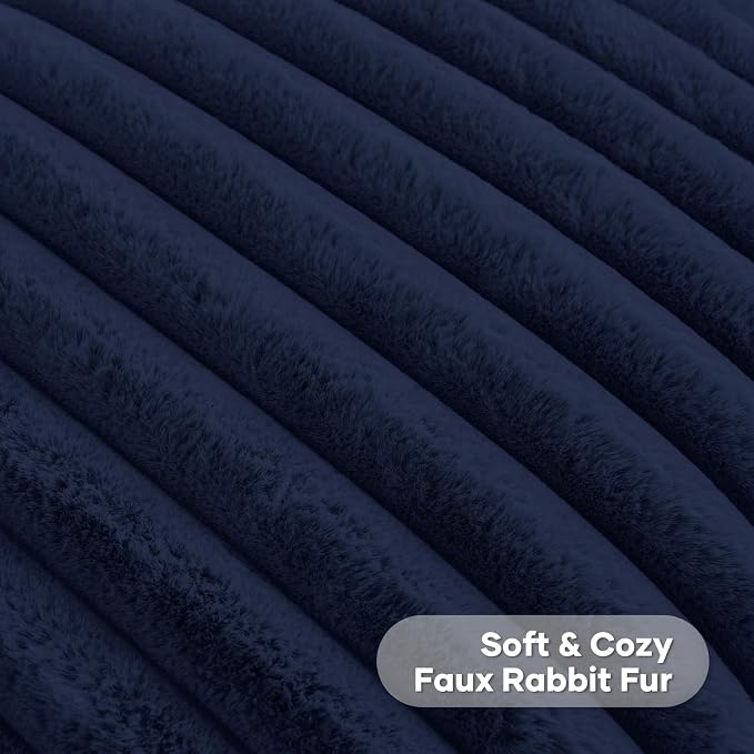 FUTEI Pack of 2 Faux Fur Throw Pillow Covers 18x18 Inch, Dark Navy | Fluffy Faux Rabbit Fur Front/Premium Velvet Back,Hidden Zipper,Machine Washable,Non-Shedding,Colorfast,Insert Not Included.