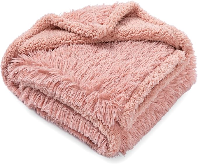 Pet Blankets Waterproof Fluffy Fleece Blanket Cat Dog Blankets Liquid Pee Proof Throw Blanket Reversible Furniture Protector Cover Washable for Couches Beds Sofa 57"x40" Pink