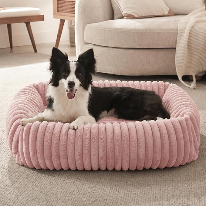 FURTIME Dog Bed for Small Medium Dog, Washable Orthopedic Pet Bed with Removable Cover, Rectangle Soft Calming Sleeping Puppy Bed Durable Pet Cuddler with Anti-Slip Bottom