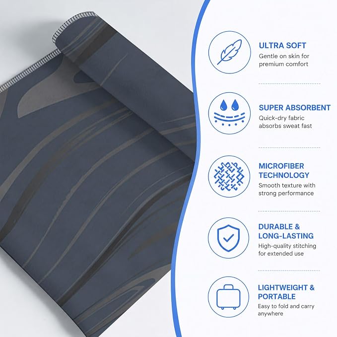 Yoga Mat Towel, Hot Yoga Non Slip with 4 Corner Pockets, 70 x 26 in | Soft Absorbent Microfiber With Four Corner Pockets, Fits Over Yoga Mats For Hot Yoga, Pilates, Gym, And Travel