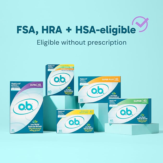 o.b. Tampons No Applicator, Unscented - 40ct (18ct Regular/12ct Super/10ct Super Plus) | Applicator-Free Tampons Multipack, Feminine Care, ob Tampon Multipack, Period Products