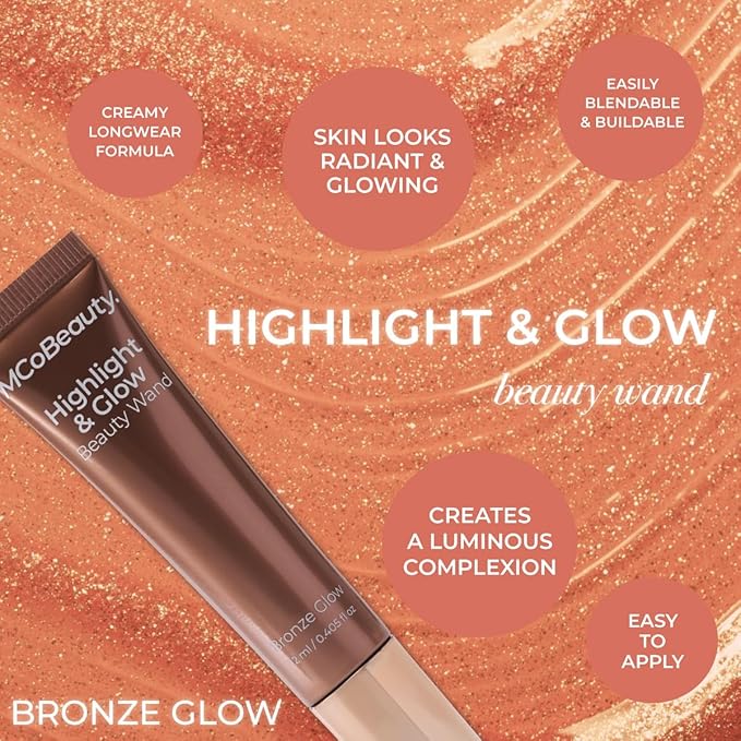 MCoBeauty - Highlight & Glow Beauty Wand Bundle - Peach Glow & Bronze Glow - Radiant Cream Highlighter Duo for Natural Luminosity - Vegan, Cruelty Free Cosmetics - Face Highlighters & Luminizers