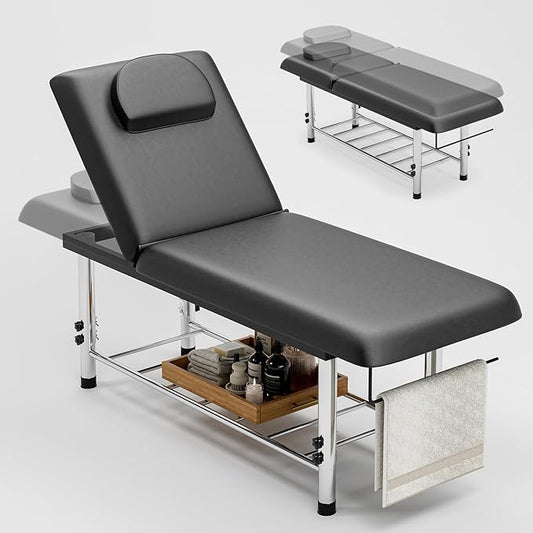 SyyBhb Professional Stationary Massage Table Height Adjustable, 550lbs Heavy Duty Wide Exam Bed for Treatment Physical Therapy, Black