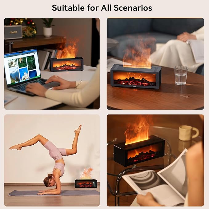 Essential Oil Diffuser, 7 Colors Flame Fireplace Diffusers and Humidifier, 150ml Fire Flame Aromatherapy Diffuser with Remote Control Ultrasonic Air Humidifier with Timer for Room Office