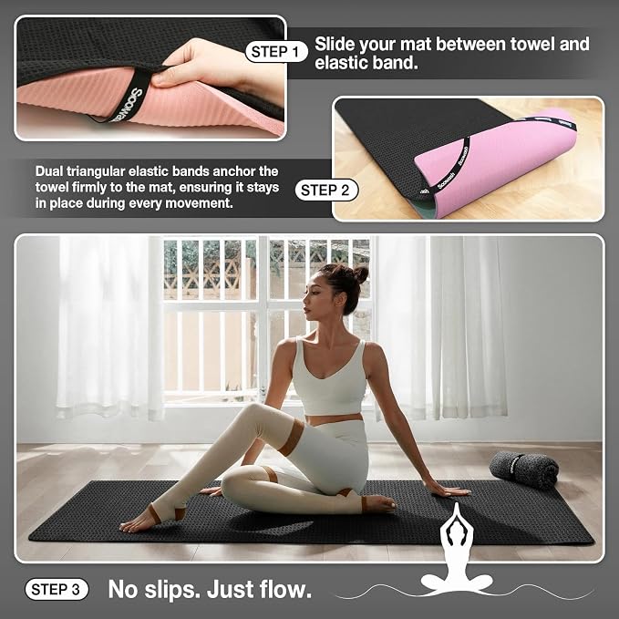 Hot Yoga Towel,Microfiber Yoga Mat Towels Non Slip for Hot Yoga Absorbent Microfiber Sweat Anti-Slip,Bikram,Pilates,Exercise,Fitness 28 inch X 72 inch Black 2 Pack