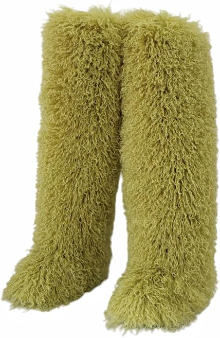 SWEETHEART BEAUTY Thigh High Shagy Teddy Fur Boots, 29 Inch Over the Knee Length Fluffy High Boots, Tall Furry Shoes For Women