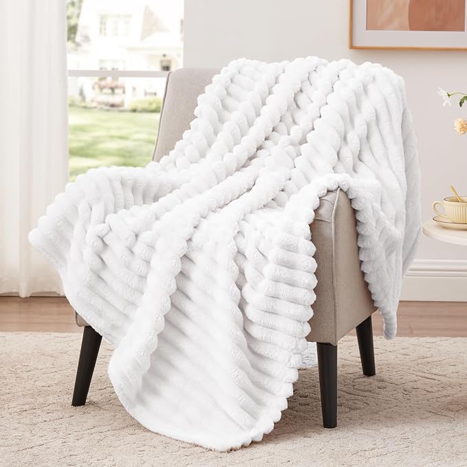 EXQ Home Gentle Soft Fleece Throw Blanket – Cozy Lightweight Blanket for Couch Bed – All-Season Warm Fuzzy Flannel Blanket for Women Mom Her – Gifts for Birthday(50"x60",White)