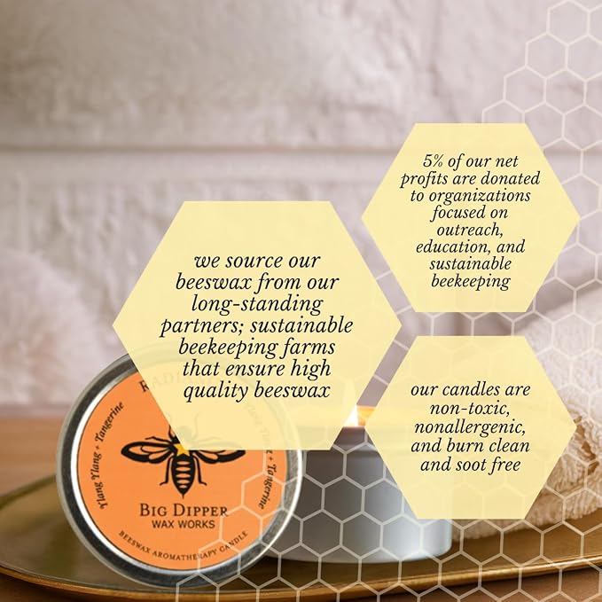 Big Dipper Wax Works Beeswax Aromatherapy Candle Tin – Radiance, Tangerine & Ylang Ylang Essential Oils, 1.7 oz Travel Tin, 1.5" x 1", 12 Hour Clean Burn, 100% Pure Beeswax with Cotton Wick