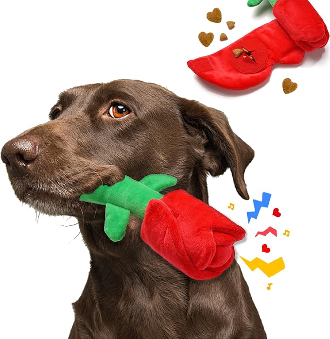 lilfrd Rose Valentines Day Dog Toy, Squeaky Crinkle Puzzle Gift for Dogs