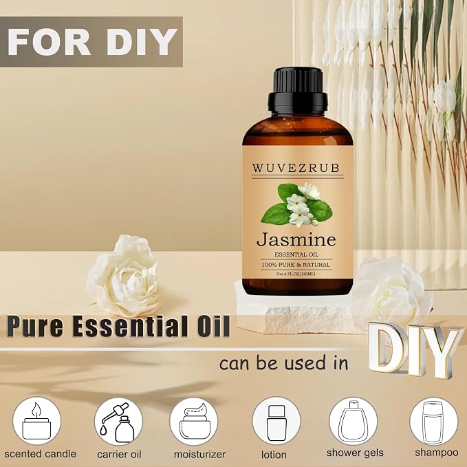 Jasmine Essential Oil -, Pure & Natural, 120ML / 4 Fl Oz for Aromatherapy Diffuser