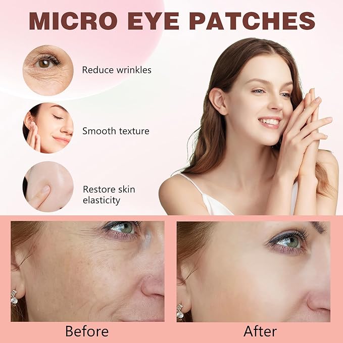 MicroGlow Eye Patches, Under Eye Patchs Hyaluronic Acid Overnight Eye Patches, Forehead & Smile Line Patches for Puffy Eyes and Dark Circles, Facial Anti Wrinkle Patches for Women(2 Pairs)