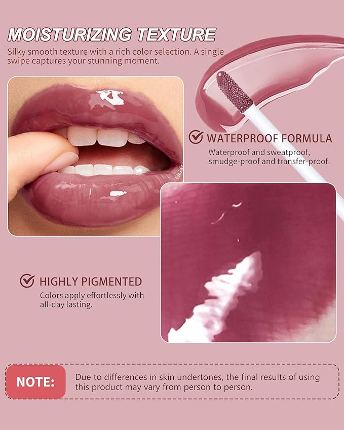 3Pcs Hydrating Lip Gloss with Brown Lip Liner Combo Set,Plumping Lip Liner Moisturizing Nude Tinted Lips Glow Oil,Lightweight Non Sticky Liquid Lipstick Women Lipstain Makeup Long Lasting Lipgloss-12