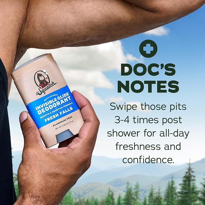 Dr. Squatch Invisible Glide Natural Men’s Deodorant – Smooth Glide, No Stains – Aluminum Free Deodorant Men – Safe for Sensitive Skin – Fresh Falls + Coconut Castaway, 2.65oz (2-Pack)