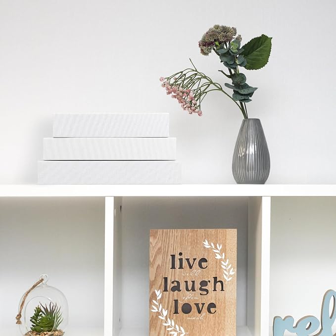 Tioncy 3 Pcs Decor Linen Faux Book Box Set Aesthetic DIY Fake Linen Book Box for Decor Storage Cafe Table Bookshelf Gift Home Keepsake(Multi Sizes,White)