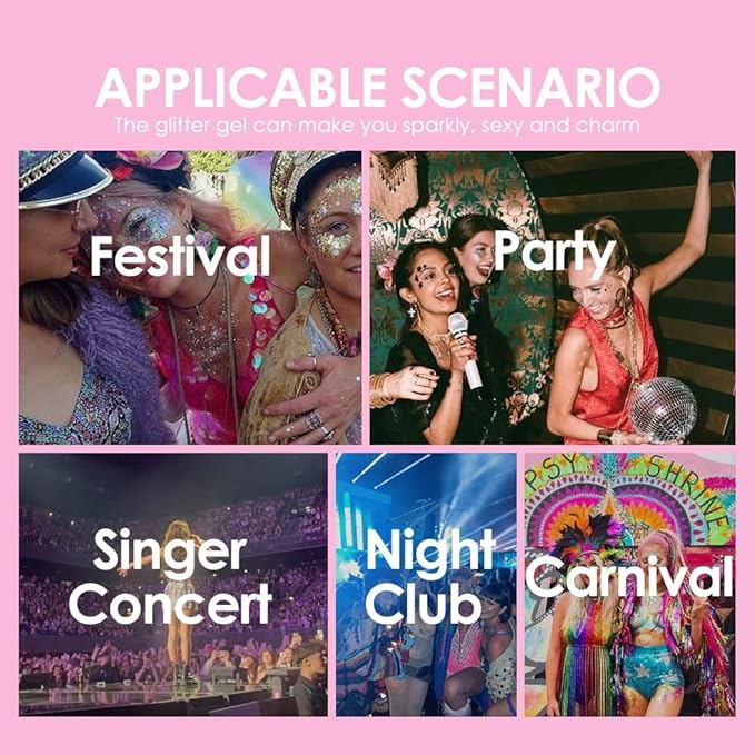 Rainbow Body Glitter Stick, Neon Outfit Party Singer Concert Music Rave Rainbow Accessories Hair & Body Sparkly Glitter Gel Makeup.