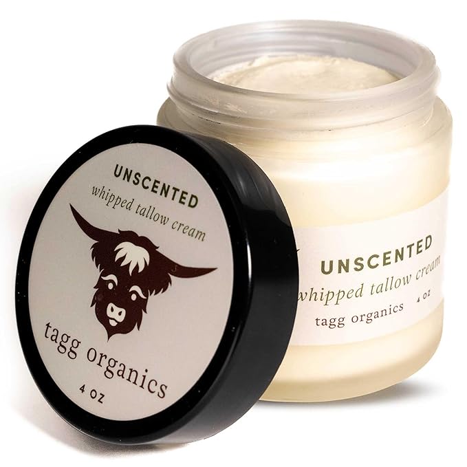 Whipped Tallow Cream for Skin - 100% Organic & Chemical-Free - Deep, Long-Lasting Hydration & Nourishment for Dry & Sensitive Skin (Unscented 4oz)