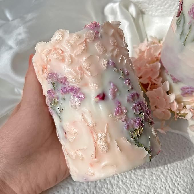 Aromatherapy Soy Wax Candle with Dried Flowers, Handmade Floral Candles, Pink Hydrangea Soy Blend Wax, Wedding Scented Candle Favor